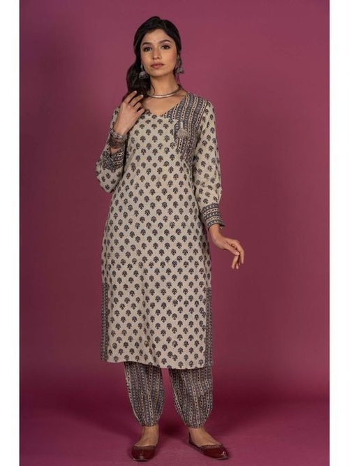 Seed Pearl Ajrakh Block Printed Kurta (Set of 2)