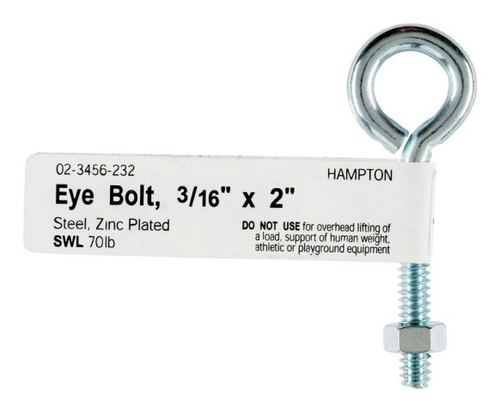 Hampton 02-3456-232 Bolt Eye Closed with Hex Nut  0.187 x 2 in. - pack