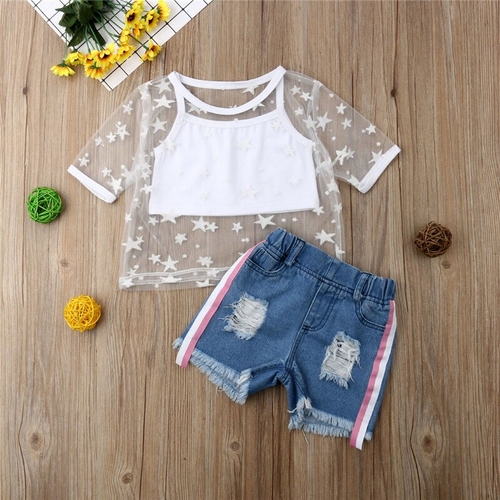 Fashion New Summer Kids Baby Girls Outfits Mesh