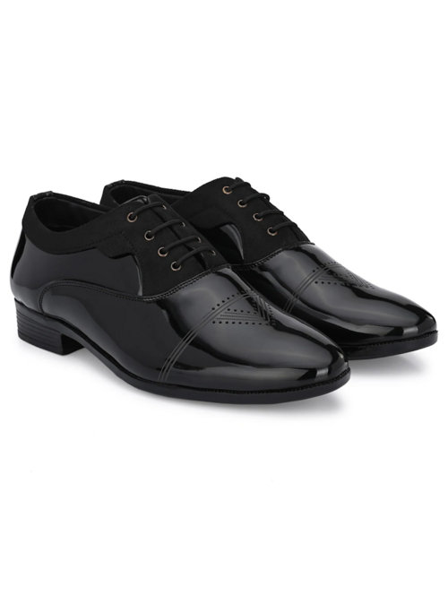 Men Patent Finish Black Lace Up Oxford(Size8)(Colorblack)