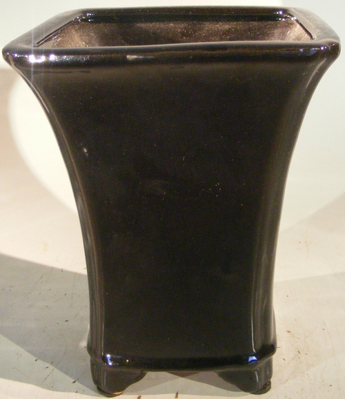 Black Ceramic Bonsai Pot - Cascade 6.25" x 6.25" x 8" tall OD, 5" x 5"