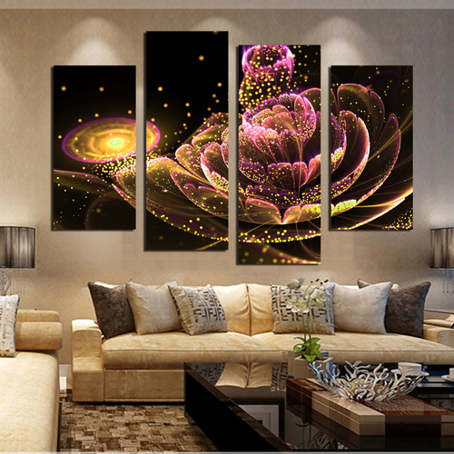 Unframed 4 Pcs Canvas Painting Crystal Flower