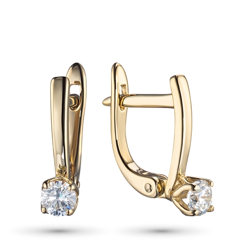 14K Yellow Gold Earrings with 2 Round-Cut Lab-Created Diamonds 0.65