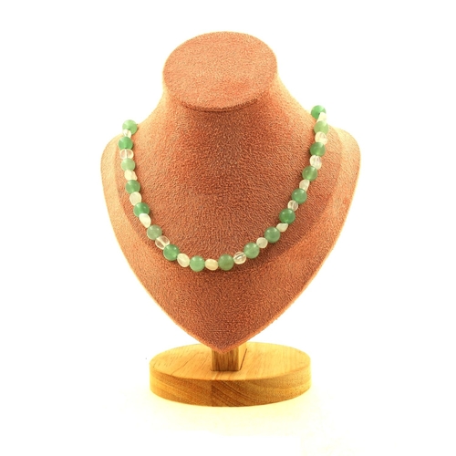 Moonstone from India + Aventurine 8 mm beads necklace.