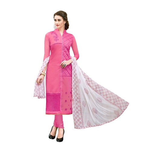 Chanderi Cotton Fabric Light Pink Color Dress