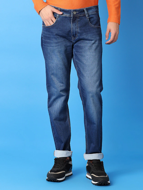 Men durable Mid Rise Plain Jeans(size38)(ColorBlue)
