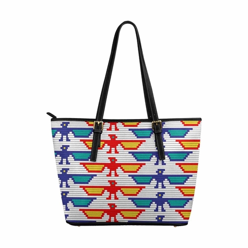 Large Leather Tote Shoulder Bag - Bohemian Multicolor Illustration