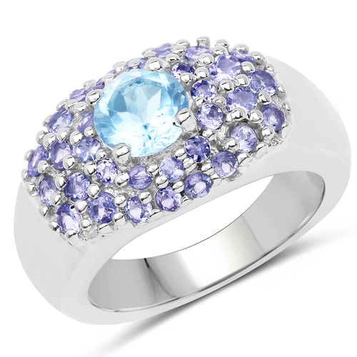 2.78 Carat Genuine Blue Topaz and Tanzanite .925 Sterling Silver Ring