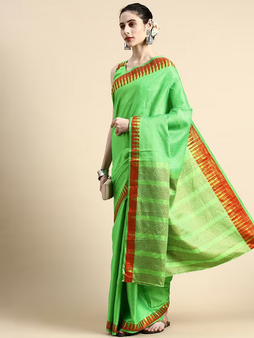 women's bordered green colored saree