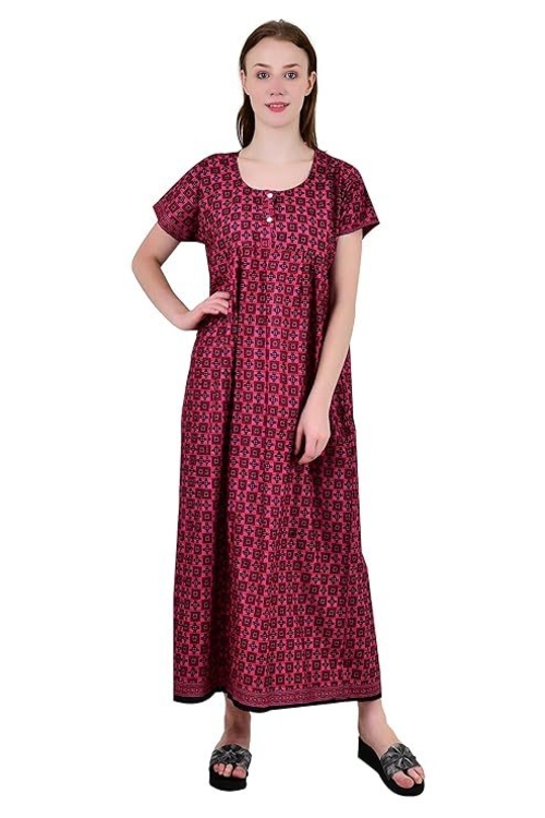 Women's Cotton Nighty Night Gown, Multicolor