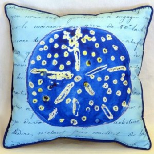 Betsy Drake ZP989 Blue Sand Dollar Indoor & Outdoor Throw Pillow- 22 x