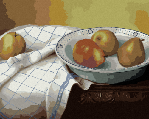 Zuty - Paint by Numbers - STILL LIFE PEARS IN A BOWL AND A WHITE CLOTH