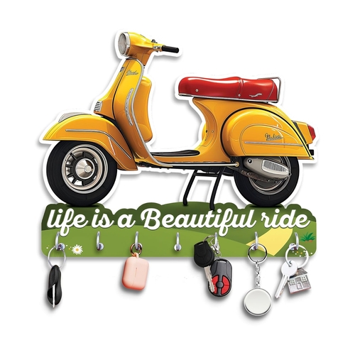 remium Scooter Shape and Life Is A Journey Wooden Printed Key Holder