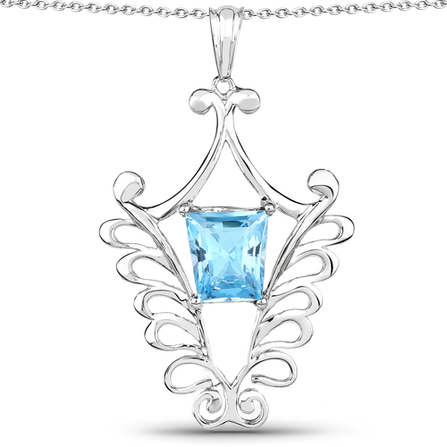 5.68 Carat Genuine Swiss Blue Topaz .925 Sterling Silver Pendant