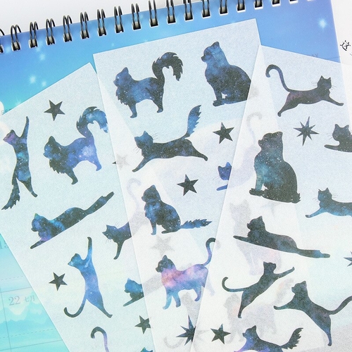 6PCS/ PACK Starry Sky Cat Sticker Marker