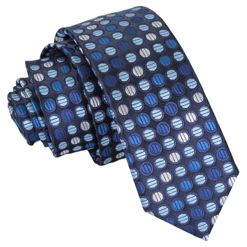 Chequered Polka Dot Skinny Tie - Blue, Silver & Royal