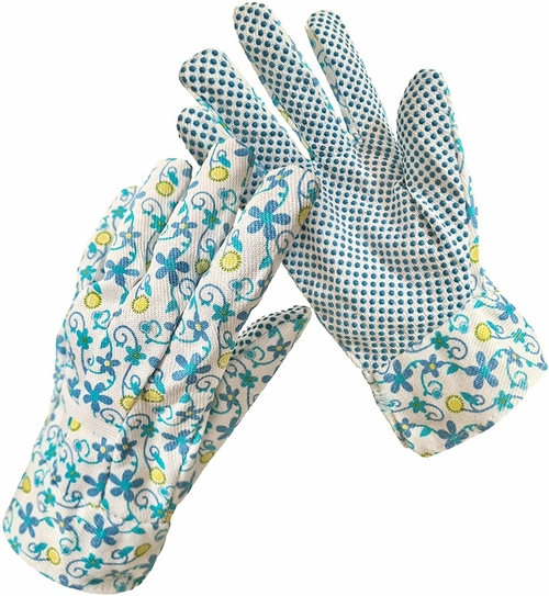 Pack of 12 Ladies Garden Gloves Assorted Floral Cotton Jersey Medium