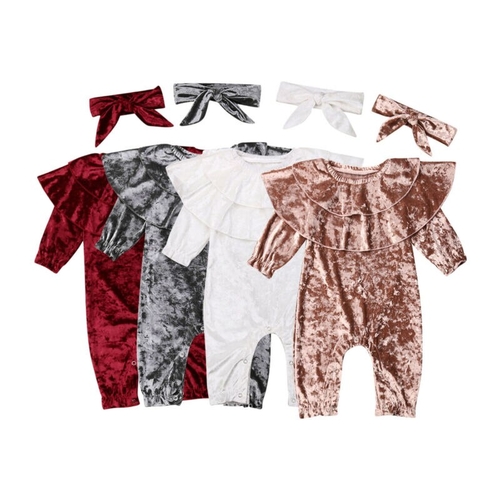 Infant Baby Girl Boy Velvet Romper Ruffles Long