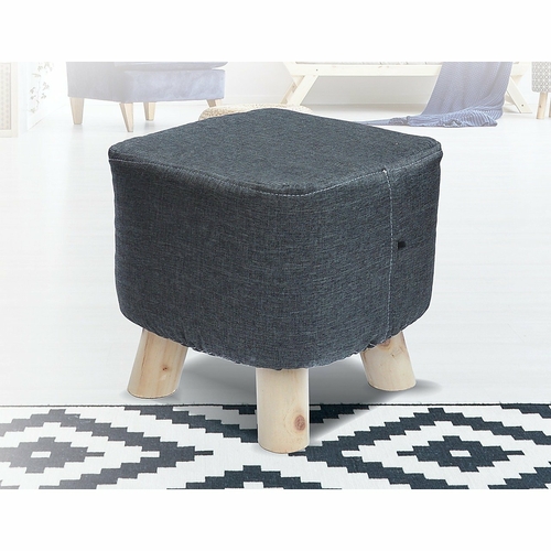 Charcoal Fabric Ottoman Foot Stool Rest Pouffe Wood Padded Seat