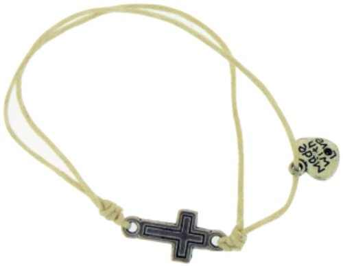 Solid Rock Jewelry 144718 White Cotton Adjustable Friendship with Cros