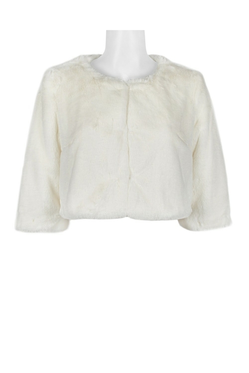 Betsey Johnson Crew Neck 3/4 Sleeve Solid Fux Fur Jacket