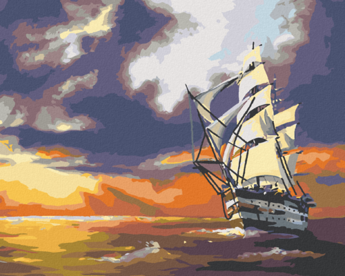 Zuty - Paint by Numbers - SAILING SHIP SAILING ON THE SEA AND SUNSET