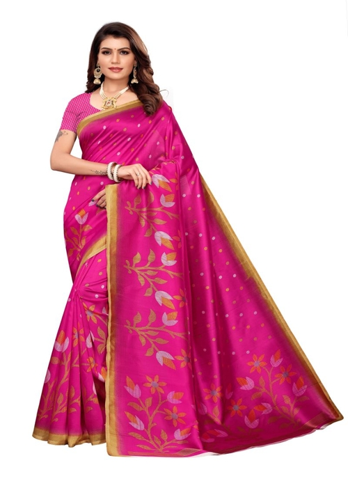 Generic Women's Art Silk Saree (Magenta, 5-6 Mtrs)