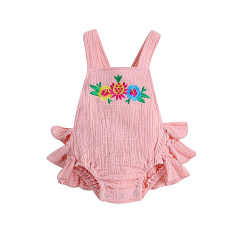 Cute Newborn Baby Girl Embroidery Sling Bodysuit