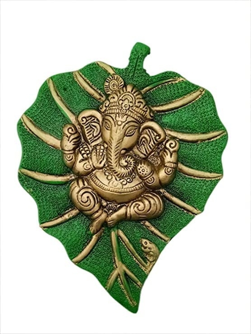 ARYADIT Metal Lord Ganesha on Leaf,Metal Pan Patta Ganesh Decorative