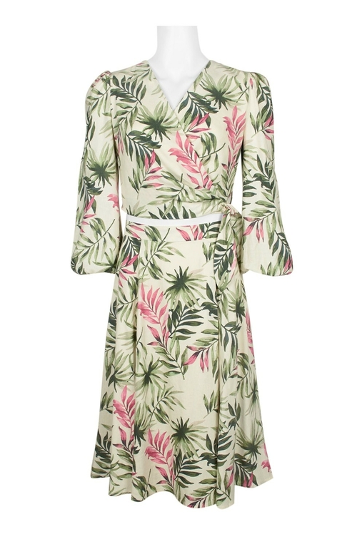 Gla Meets Glam V-Neck Short Sleeve Zipper Back Floral Print Linen