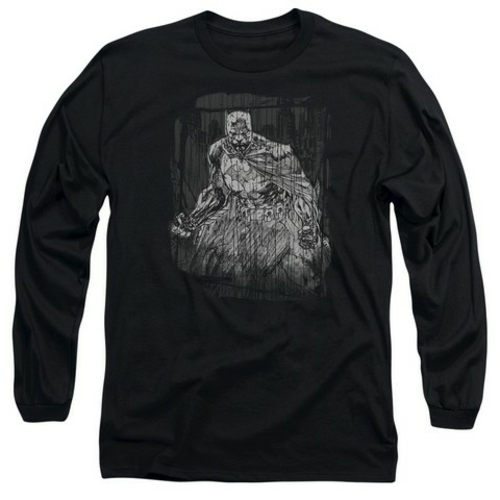 Trevco Batman-Pencilled Rain - Long Sleeve Adult 18-1 Tee - Black- Lar