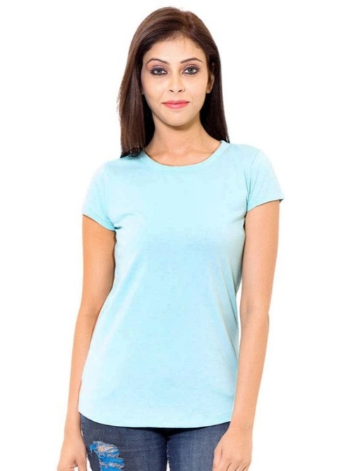 Blue Cotton Western Solid Short Sleeve Top