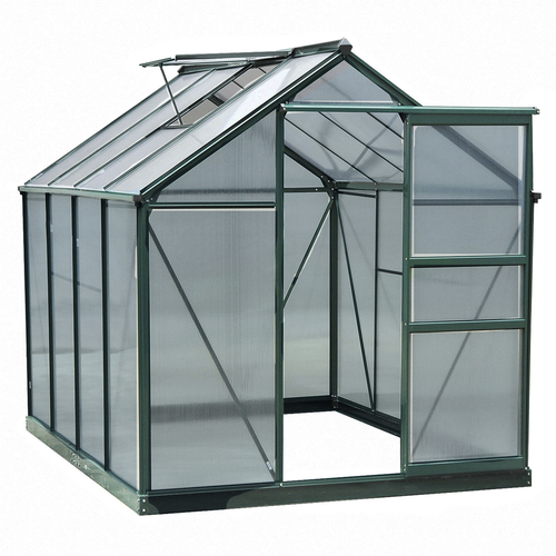 Outsunny 6' x 8' Greenhouse Clear & Twin Wall Panels Green Frame Press