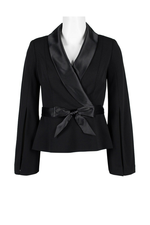 Adrianna Papell V-Neck Lapel Collar Long Sleeve Tie Front Zipper Back