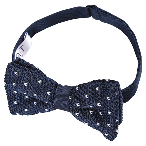 Flecked V Polka Dot Knitted Pre-Tied Bow Tie - Midnight Blue
