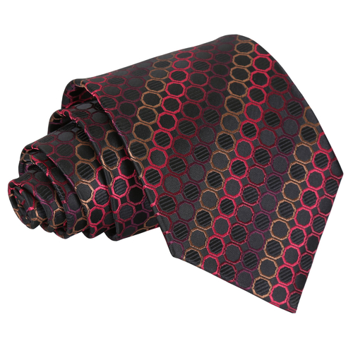 Honeycomb Polka Dot Classic Tie - Black, Red & Bronze