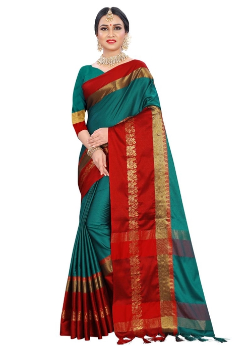 Generic Women's Cotton silk Saree (Green, 5-6