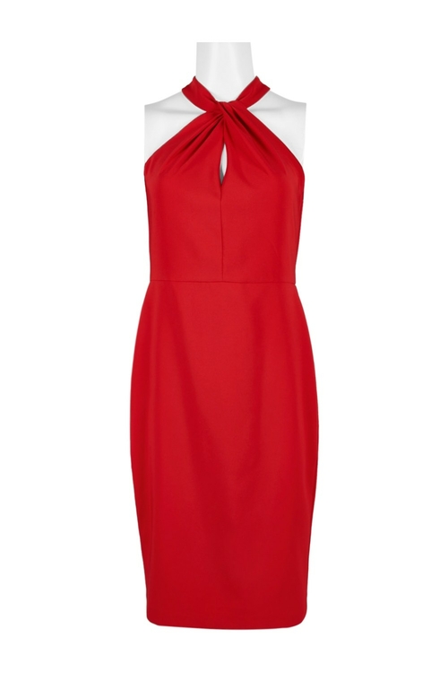 Taylor Crossed Halter Neck Zipper Back Solid Crepe Dress