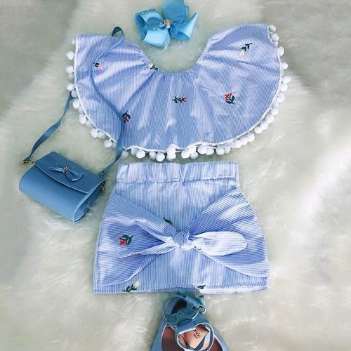 2019 Baby Girl Clothes Set 2Pcs Tassels Off