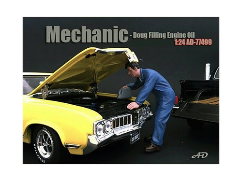 Mechanic Doug Filling Engine Oil Figurine for 1/24 Scale Models by