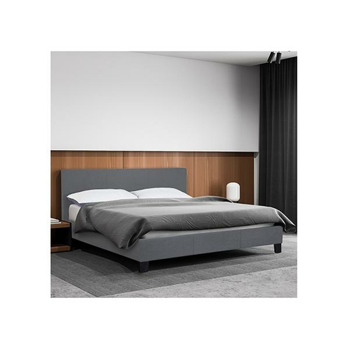 Grey Sienna Bed Frame Base Headboard Wood Linen Fabric