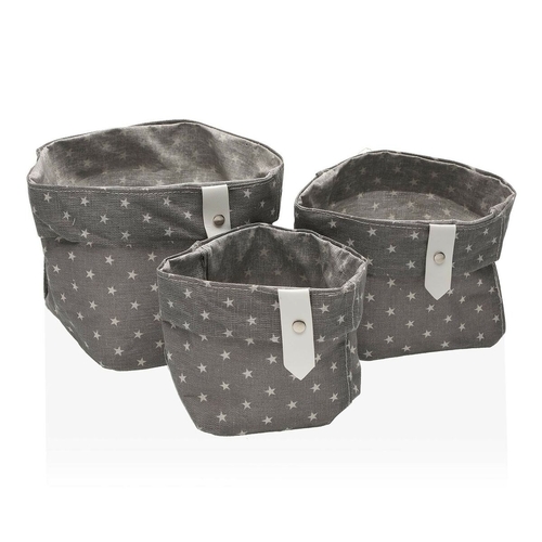 Set of Stackable Organising Boxes Versa Stars Grey Polyester Textile