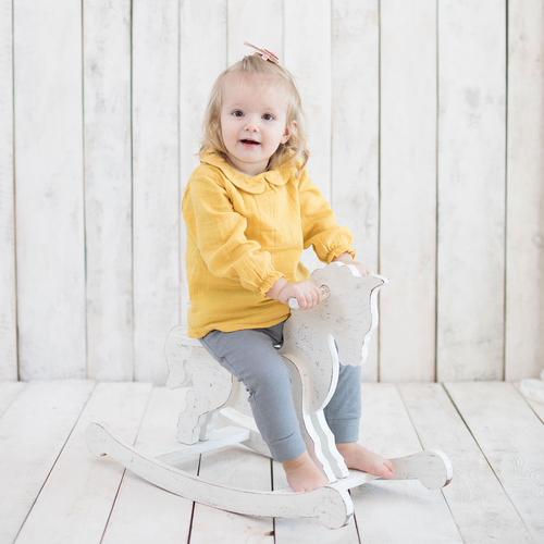 OrganicEra Organic Muslin Peter Pan Collar Bodysuit Blouse, Mustard