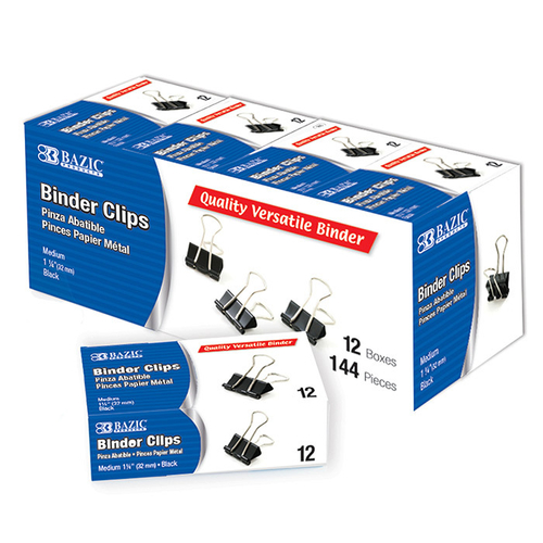 BAZIC Medium 1 1/4" (32mm) Black Binder Clip (12/B