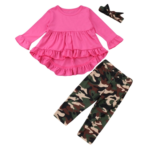 Unique 3PCS Rose Red Camo Kids Baby Girls