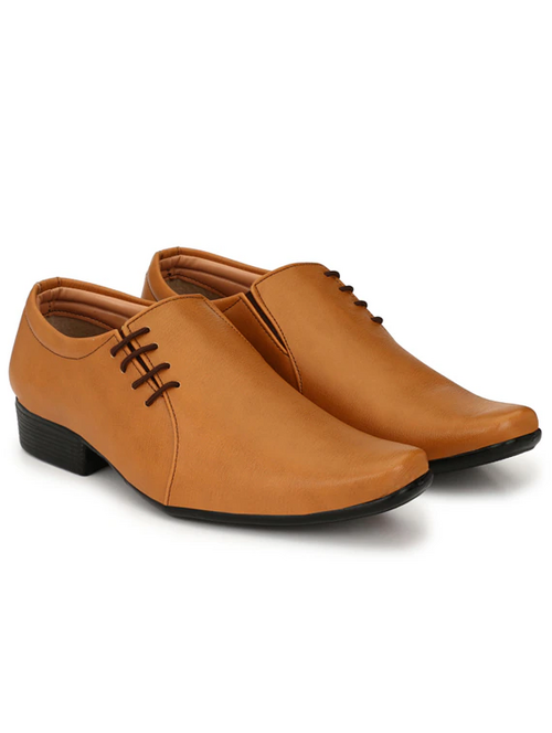Men Solid Tan Lace-Up Derby (Size-UK-9) (Color-TAN)