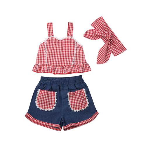 Toddler Baby Girls Plaid Vest Crop Tops Shorts