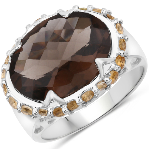 Two Tone Plated 9.58 Carat Genuine Smoky Quartz & Citrine .925