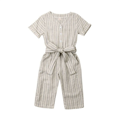 Fashion Kids Baby Girl Cotton Linen Stripe