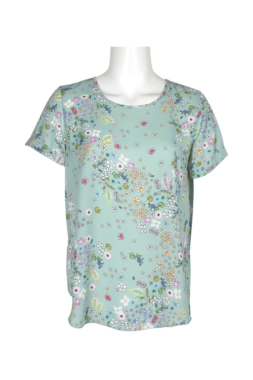 Spense Crew Neck Short Sleeve Floral Print Polyester Top